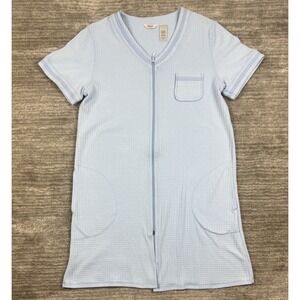 Adonna Nightgown Womens Medium Blue Full Zip Shortsleeve Cotton‎ Blend
